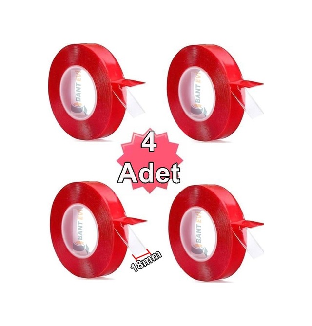 Çift Taraflı Silikonlu Şeffaf Bant 4 Adet x 2metre Montaj Bandı