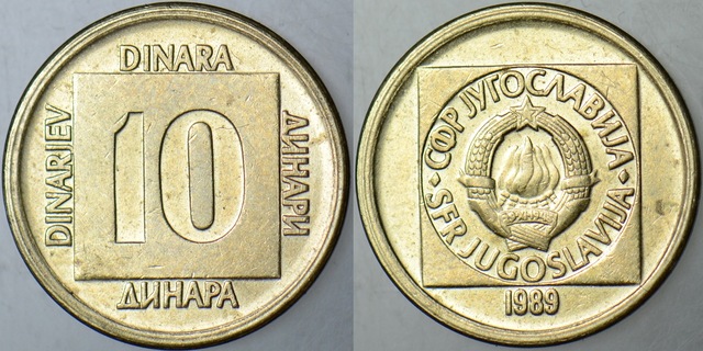 Yugoslavya 10 Dinar 1989.