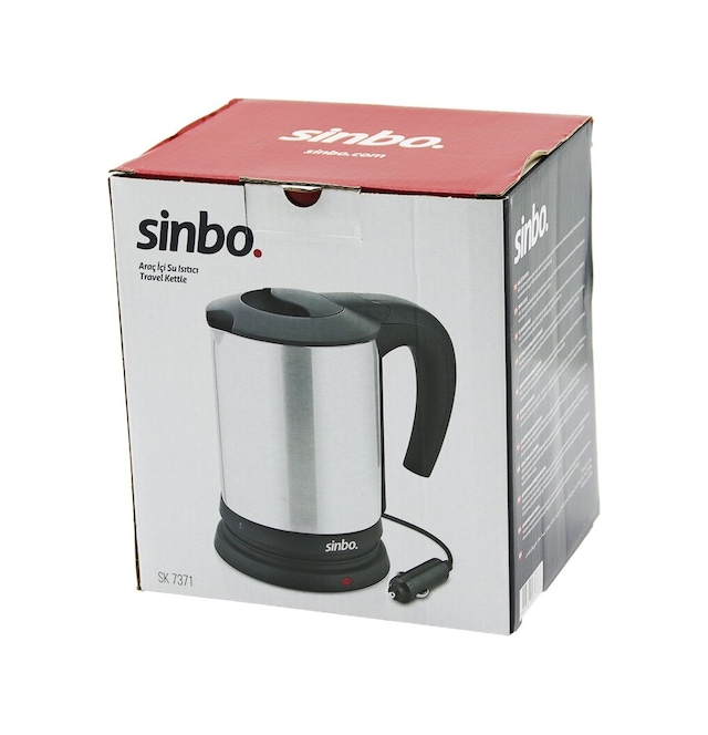 Sinbo Sk-7371 12v Araç İçi Kettle Paslanmaz Çelik Su Isıtıcısı 0.8lt 120w Çakmaklık Fişli Plastik Kapak - Kulp