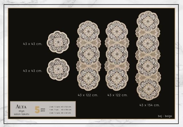 Alya Model No124 5 Parça Salon Takımı Dantelli Masa Örtüsü Runner Seti