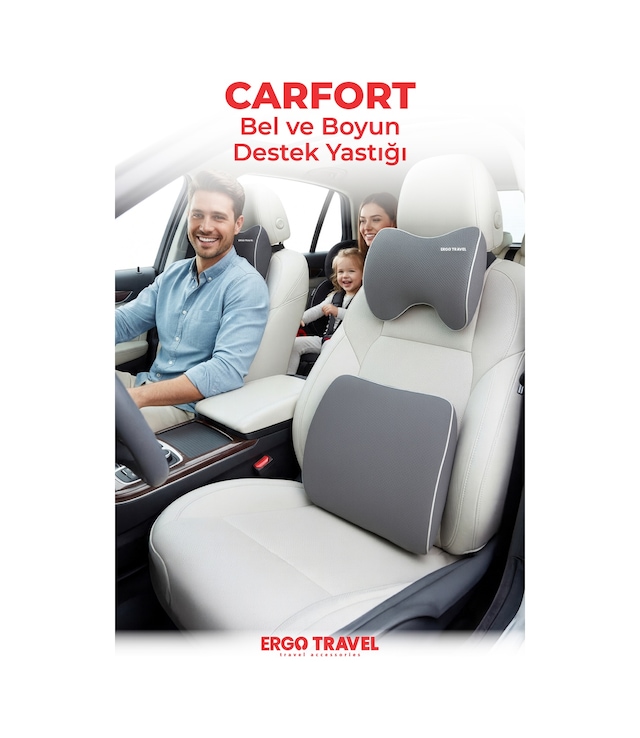 Viscofoam Carfort Büyük Visco Araç Boyun Yastığı – Visco Araç Bel Yastığı Takım - Araç Yastığı - Gri | Ergo Travel
