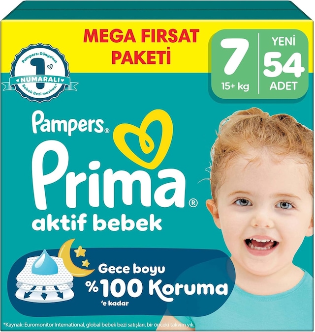 Prima Aktif Bebek Mega Fırsat Paketi 7 Beden 54 Adet