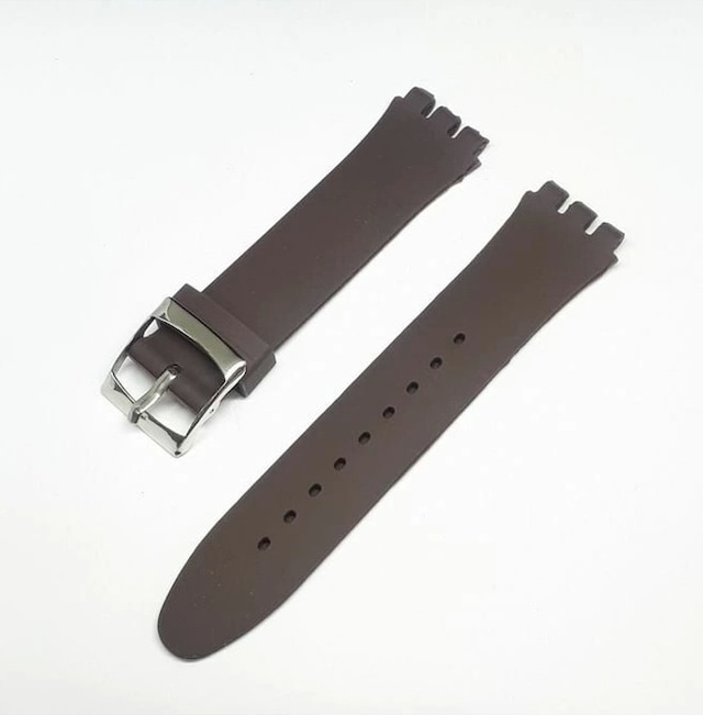 19mm Swatch Uyumlu Chrono Model Slikon Saat Kordonu - Kahve Çok Renkli