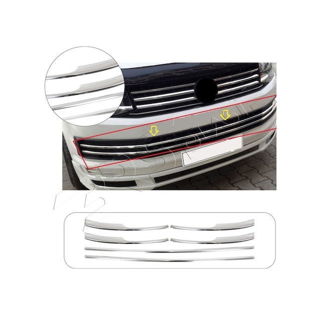 Volkswagen Transporter T6 Uyumlu Krom Ön Tampon Çıtası 6 Parça Paslanmaz Çelik