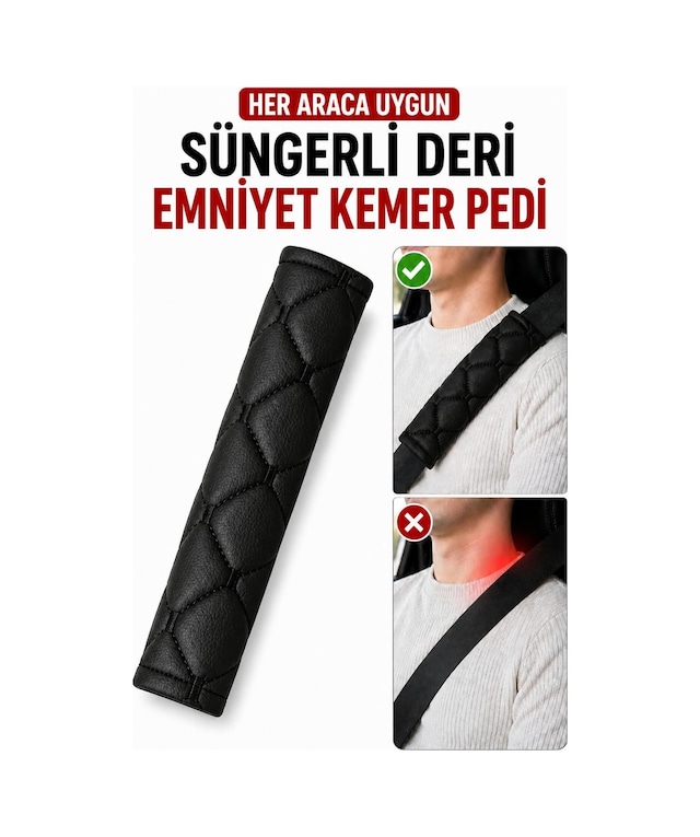 Her Araca Uygun Suni Deri - Süngerli Emniyet Kemer Pedi Siyah-siyah