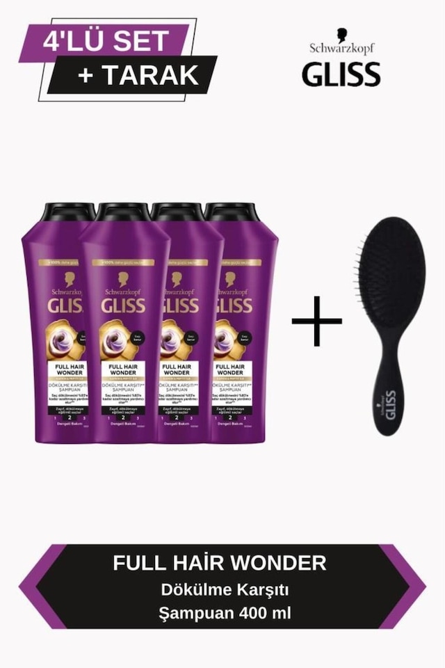 Full Hair Wonder Dökülme Karşıtı Şampuan 400ml X 4'lü Set+tarak set-hnkl-5228-6370 Tüm Saçlar