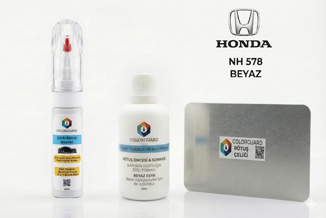 Honda Nh 578 Beyaz Rötuş Seti - 2 Si 1 Arada İğne Ve Fırça Uçlu Şişe, Solüsyon Ve Rötuş Çeliği