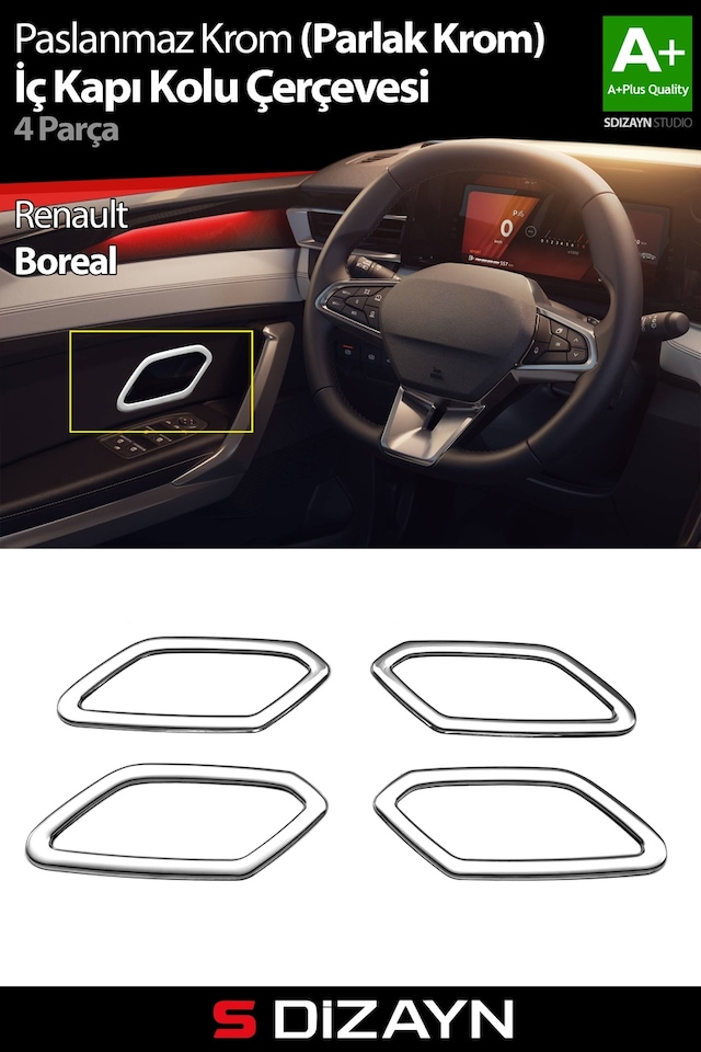 S-dizayn Renault Boreal Krom İç Kapı Kolu Çerçevesi 4 Prç 2025 Üzeri A+ Kalite Parlak Krom
