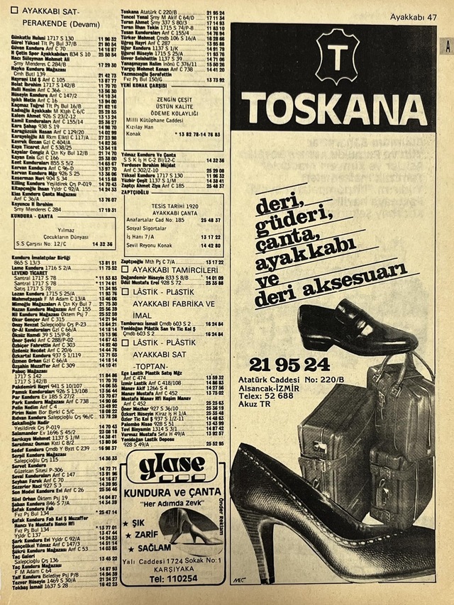 İzmir 1982-1983 Meslek Reklam İlanı Efemera S47 Teşhir Ürün