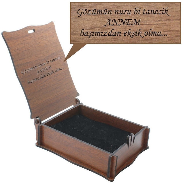 Özel Mesaj Yazılı Kahverengi Ahşap Hediye Takı Seti Kutusu - M2