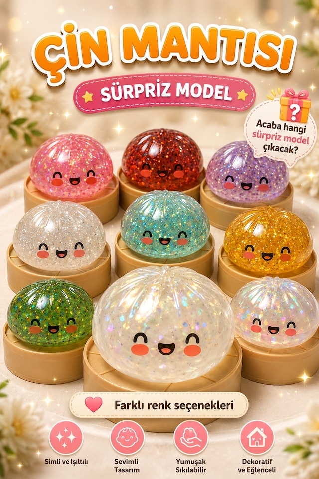 Orijinal Simli Çin Mantısı Squishy Oyuncak Sağlığa Uygun Yıkanabilir Yumuşak Oyuncak Sürpriz Renk Çok Renkli