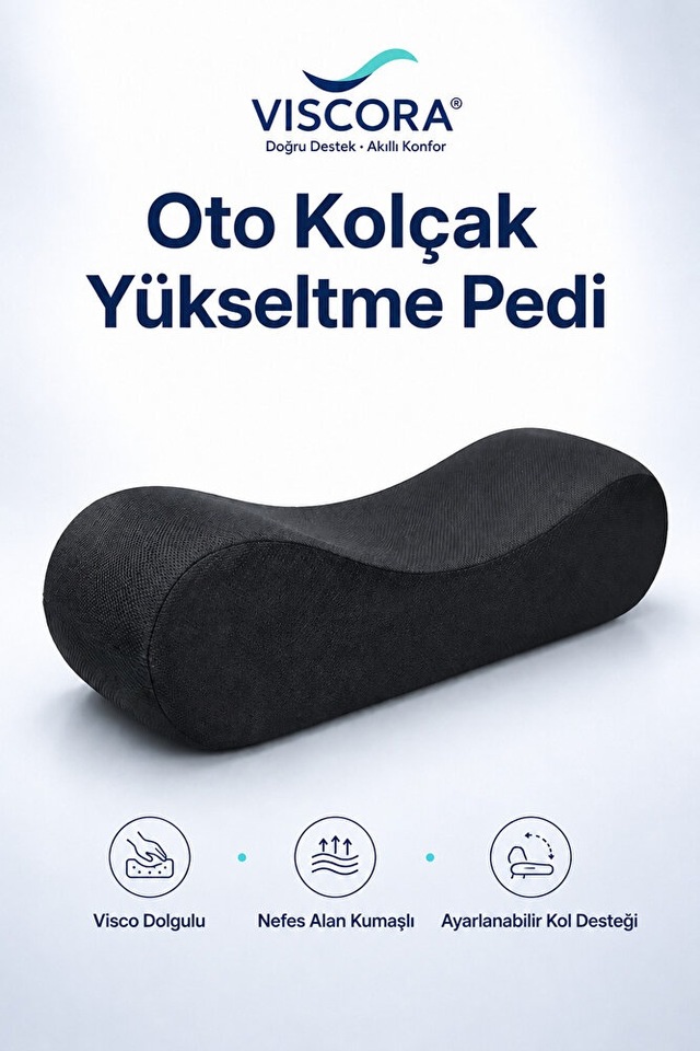 Oto Kolçak Yükseltme Pedi Visco Dolgulu, Nefes Alan Kumaşlı, Ayarlanabilir Kol Desteği