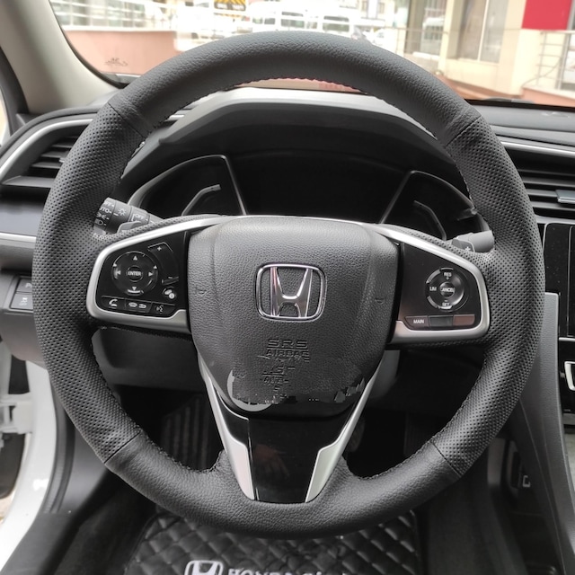 Honda Civic Fc5 Araca Özel Direksiyon Kılıfı Noktalı Düz Siyah Dikişli