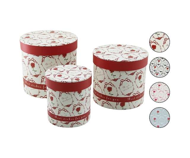 3pcs Yuvarlak Çiçek Desenli - Mix Renkli Karton Hediye Kutusu 18-16-12cm 4801