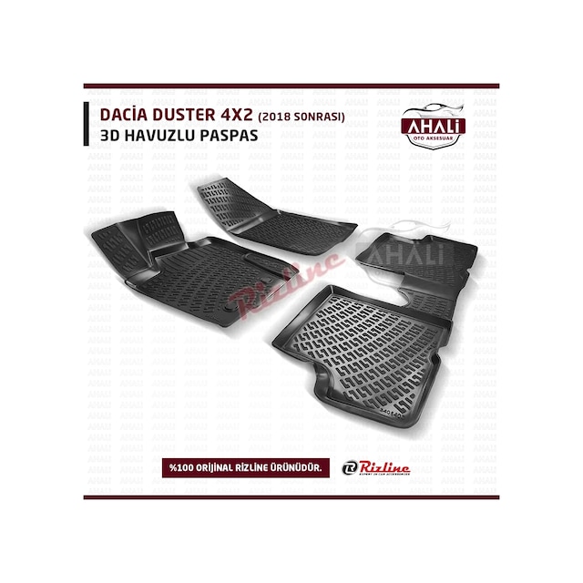 Rizline Dacia Duster 2018 Sonrası 4X2 3D Havuzlu Paspas+Araç Koku