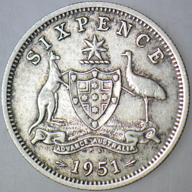 Avustralya 6 Pence 1951 Gümüş-kral 6. George Dönemi-19 Mm.