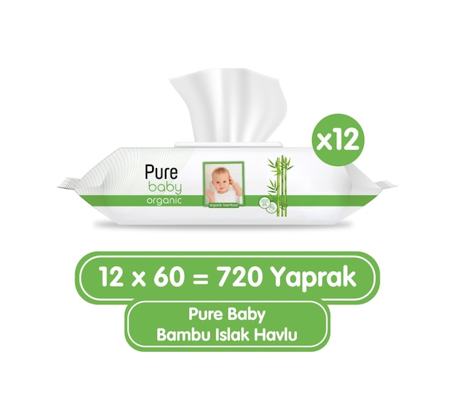 Pure Baby Organik Bambu Özlü Islak Havlu 12 x 60'lı 720 Yaprak