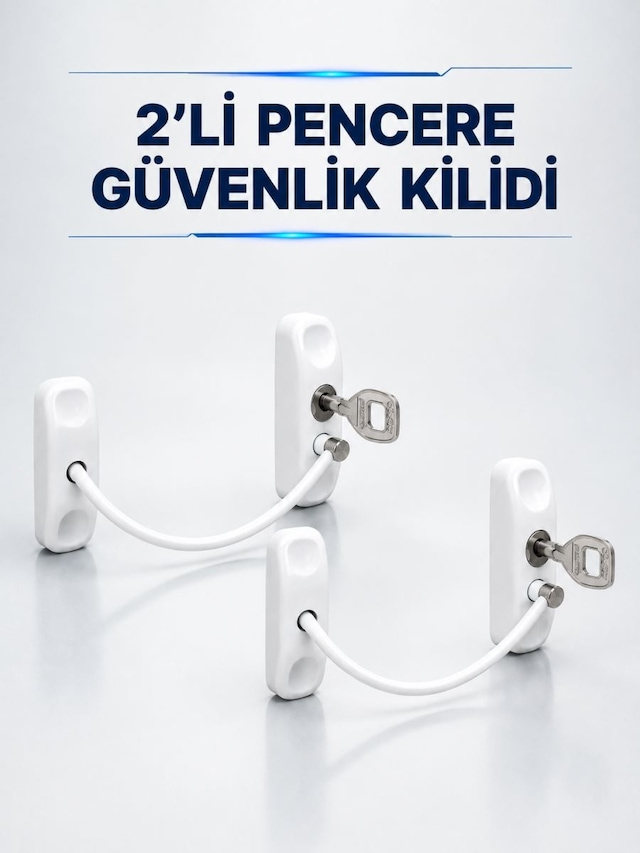 Anahtarlı Pencere Güvenlik Aparatı Beyaz Kablolu Açılma Sınırlayıcı 2 Li Set