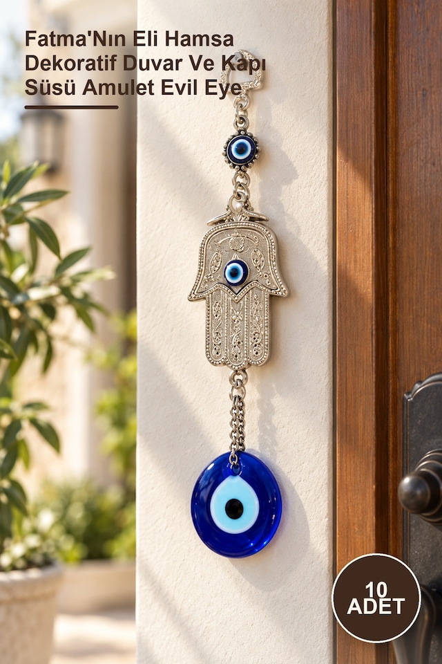 10 Adet Nazar Boncuğu Fatma'nın Eli Hamsa Dekoratif Duvar Ve Kapı Süsü Amulet Evil Eye