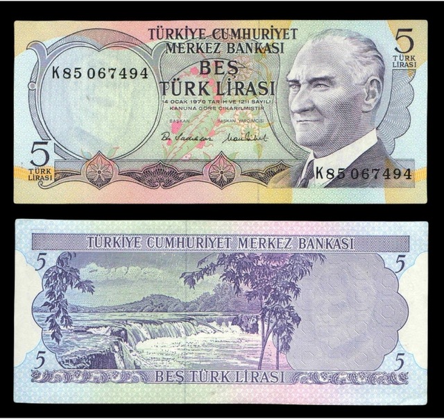 6. Emisyon 2. Tertip 5 Türk Lirası, T.c. Eski Kağıt Para "çil"