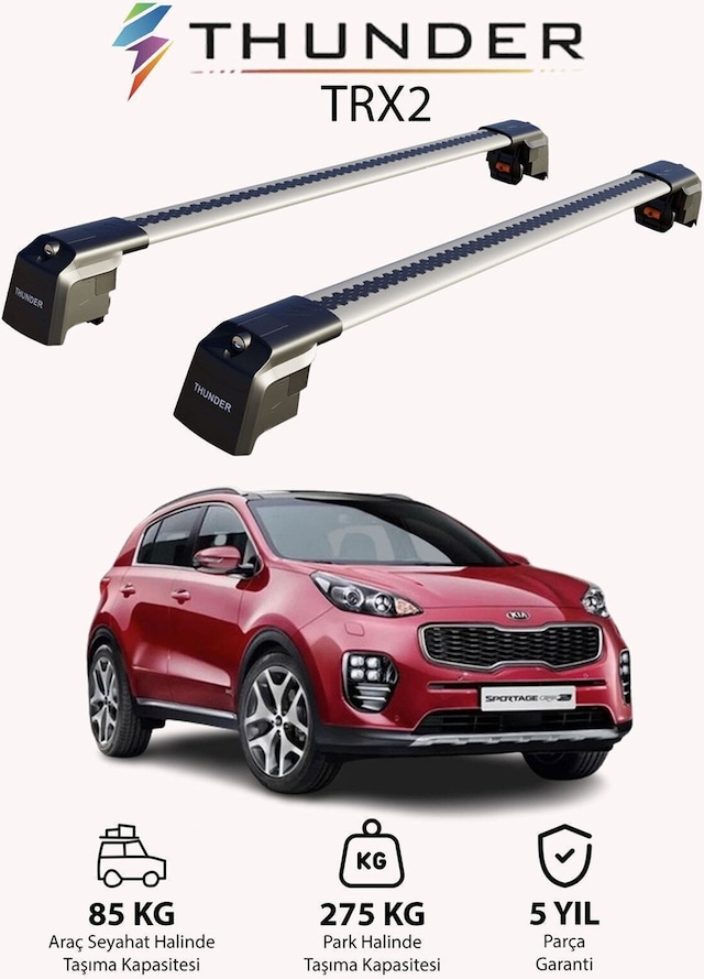 Kıa Sportage 2016-2021 Trx2 Thunder Carrier Kilitli Ara Atkı Taşıyıcı Tavan Barı Siyah