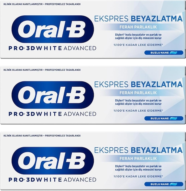 Oral-b Pro 3d Advanced Ekspres Beyazlatma Ferah Parlaklık Diş Macunu 75 Ml 3lü Paket Ağız Kokusu Önleyici