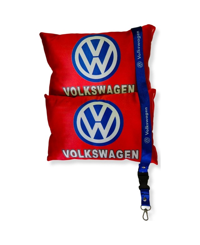 Volkswagen Dijital Baskılı Kırmızı Araç Boyun Yastık 2'li Set Volkswagen Mavi Oto Ayna Askısı Kırmızı