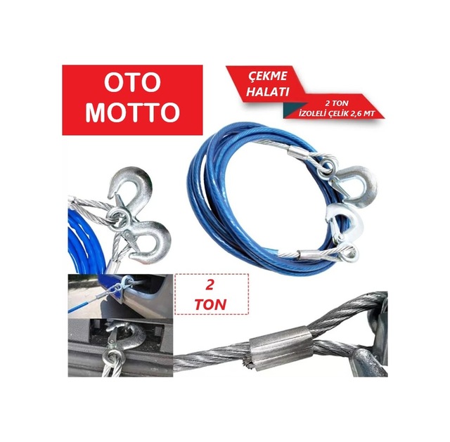 Oto Motto Çekme Halatı 2 Ton Çelik İzoleli 2,6 Mt 8 Mm