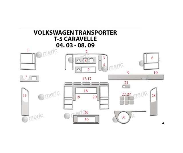 Volkswagen Carevella T5 Torpido Kaplama 2003-2009 31 Parça Alüminyum