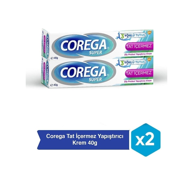 Corega Süper Protez Yapıştırıcı Tatsız Krem 40g 2 Adet