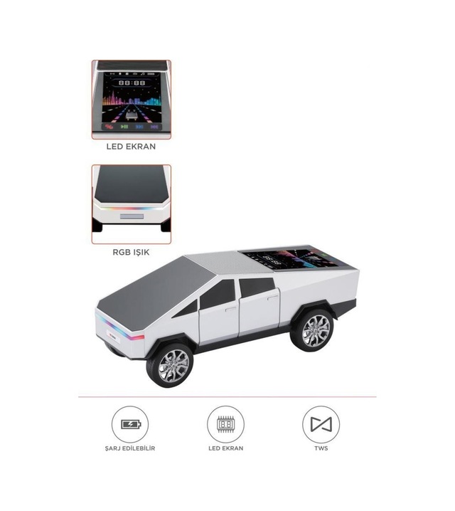D68 Cybertruck Araba Tasarımlı Led Ekranli Radyolu Bluetooth Hoparlör 15w Güçlü Ses Rgb Led /tws/usb