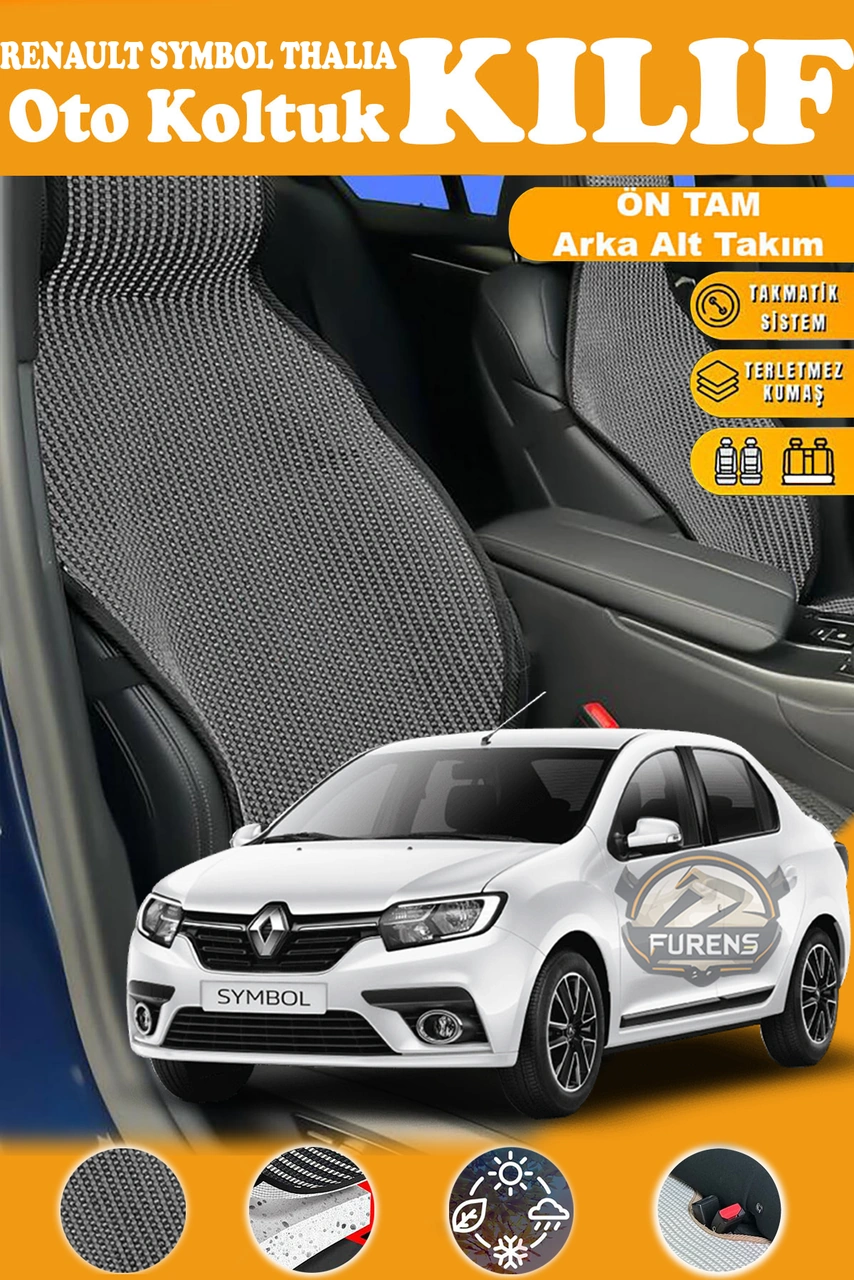 Renault Symbol Thalia Uyumlu Siyah Prestij Serisi Dokuma Kumaş Oto Koltuk Kılıfı Ön Tam Arka Alt