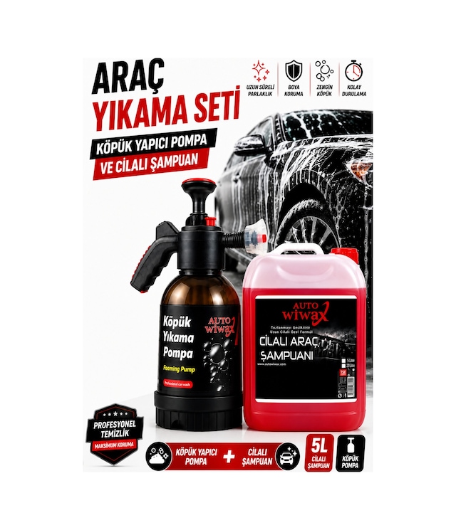 Oto Yıkama Seti Köpük Yapıcı Pompa Ve Cilalı Şampuan 2'li Set