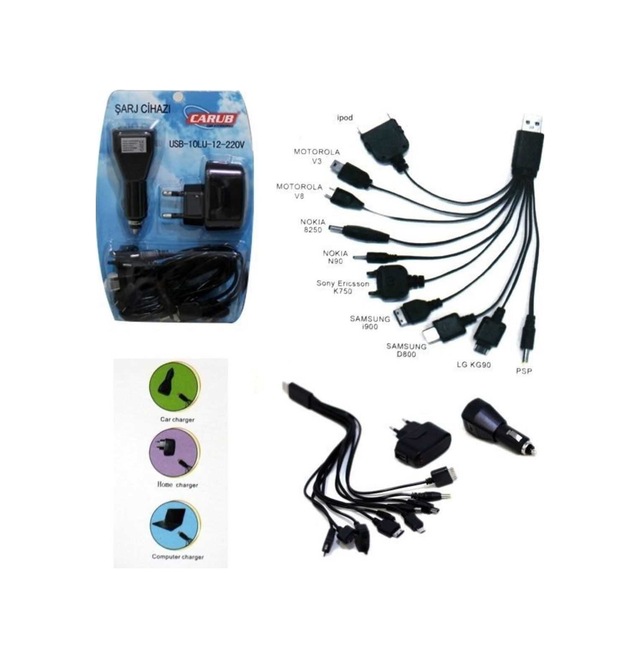 Sarj Cihazı Çok Uclu 10 Lu + Usb 12v - 220v