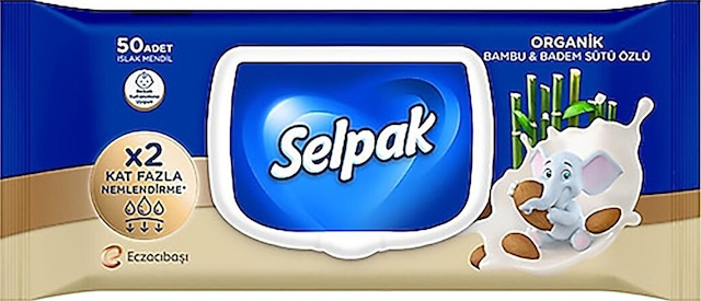 Selpak Organik Bambu Özlü & Badem Sütü Özlü Islak Mendil 50'li Tekli