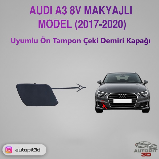 Audi A3 8v Makyajlı 2017-2020 Uyumlu Ön Tampon Çeki Demiri Kapağı