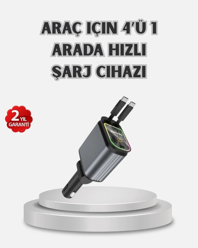 Ers Araç Şarj Cihazı 4 Portlu 66w Hızlı Şarjlı Led Işıklı Ve 180 Dönebilir