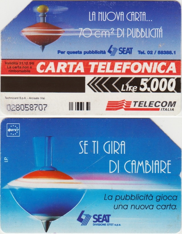 İtalyaya Telefon Kartı 1995 Telecom 5000 Liret. Teşhir Ürün