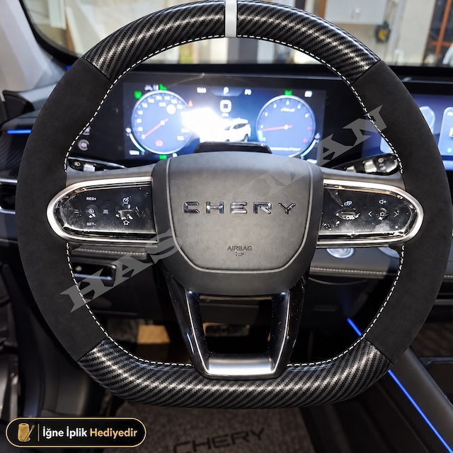 Chery Omoda 5 Dikme Direksiyon Kılıfı Alcantara Süet Mat Karbon Beyaz Yüzük Ve Dikiş Comfort-luxury-excellent 2023-2026