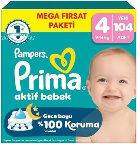 Prima Aktif Bebek Mega Fırsat Paketi 4 Beden 104 Adet