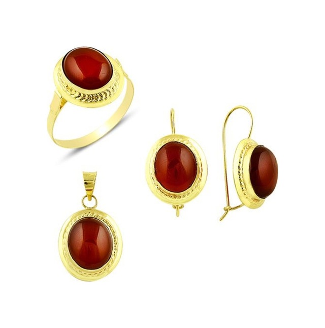 Akik Taşlı Üçlü Set 8.70 Gram 14 Ayar Altın