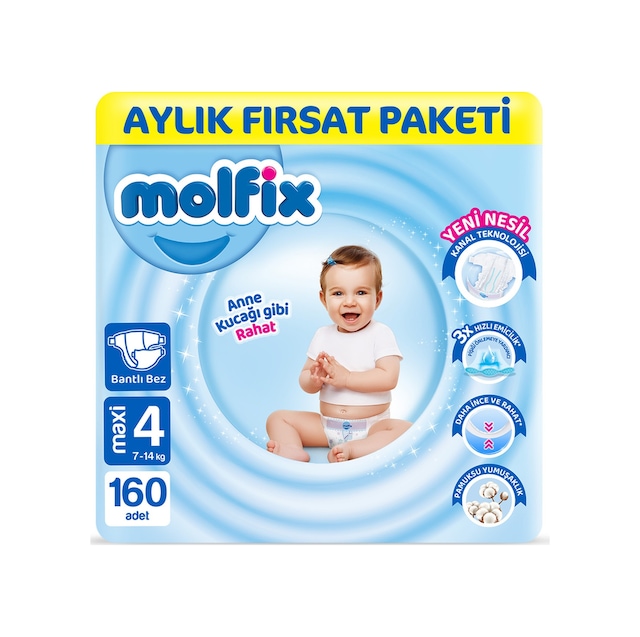 Molfix Bebek Bezi 4 Beden Maxi Aylık Fırsat Paketi 160 Adet 4 Numara