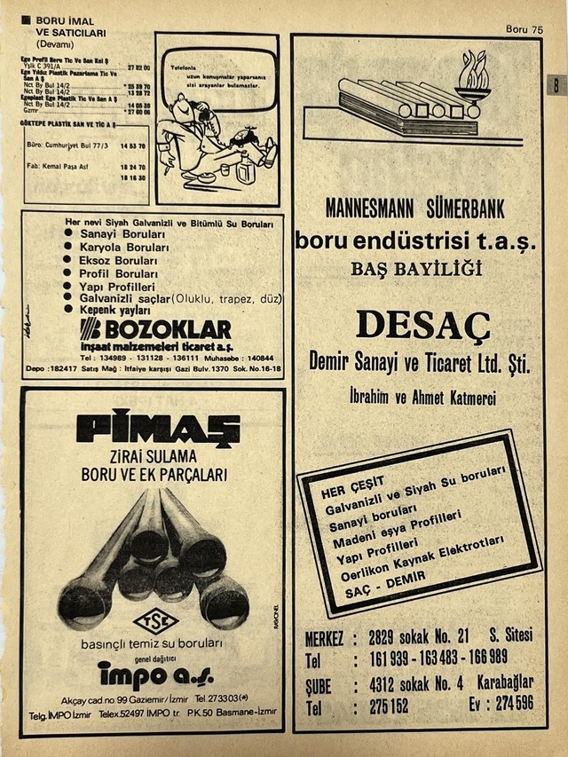 İzmir 1982-1983 Meslek Reklam İlanı Efemera S75 Teşhir Ürün