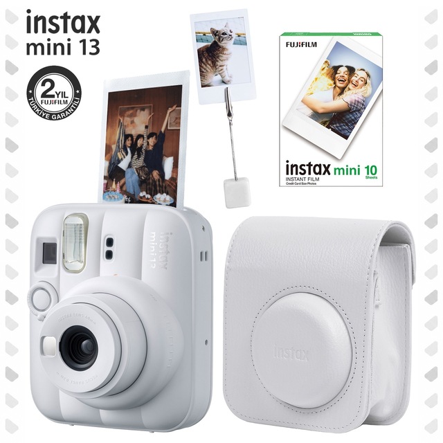 Instax Mini 13 Fotoğraf Makinesi Deri Çanta Kıskaç + 10'lu Film Hediye Seti