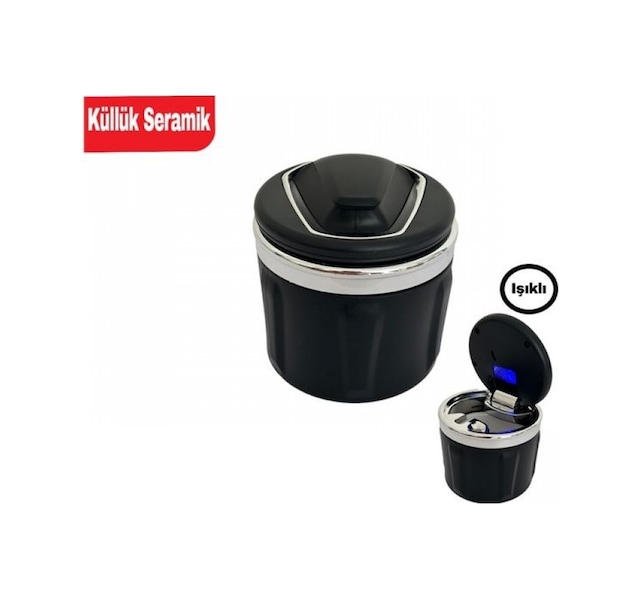 Küllük Seti Işıklı Kapaklı Seramik Portatif Lüks Siyah Krom