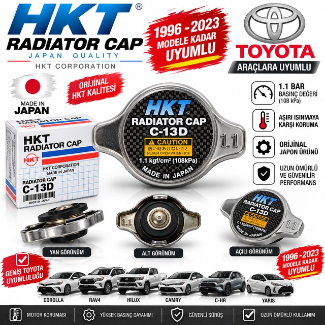 Toyota Araçlara Uyumlu Hkt Marka Radyatör Kapağı 1996-2023 Model Uyumlu