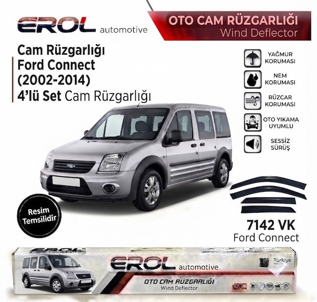 Ford Connect 2002-2014 4'lü Mugen Cam Rüzgarlığı