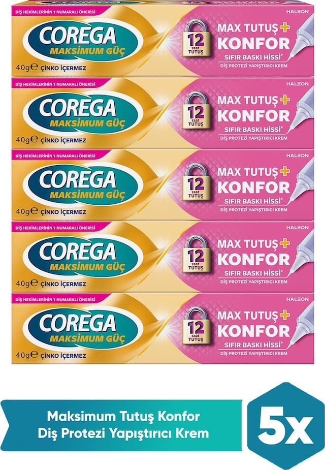 Corega Max Tutuş + Konfor Diş Protezi Yapıştırıcı Krem 5 x 40 G