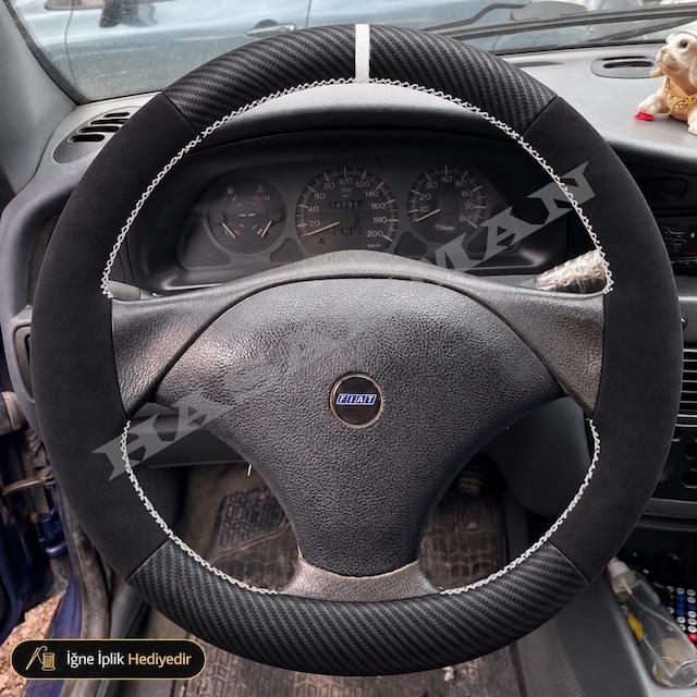 Fiat Marea Dikme Direksiyon Kılıfı Alcantara Süet Mat Karbon Beyaz Yüzük Ve Dikiş Hlx-spor 3 Kollu 1996-2002