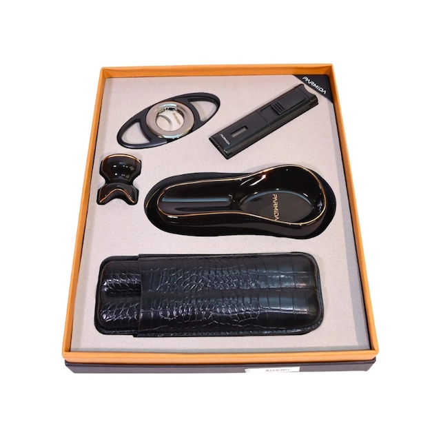 Parmida 3 Torch Pürmüz Çakmak Kılıf Küllük Kesici Siyah Beşli Puro Seti Tr10026